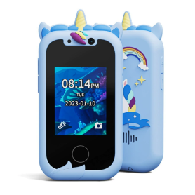 Jouet Smartphone KP08 Licorne Bleu pour Enfants - Écran IPS & Double Caméra