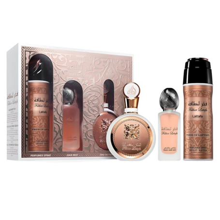 Coffret Cadeau Lattafa Pride Fakhar - Parfum Élégant avec Eau de Parfum Déodorant et Brume Cheveux