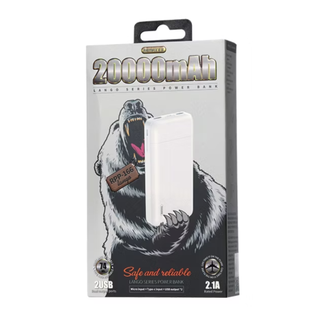 Power Bank 20000mAh REMAX RPP-166 - 4 Ports USB Micro USB Type-C - Fast Charging White