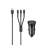 Remax RCC236 Vanguard Car Charger 2.4A + 3-in-1 USB Type-C Lightning Micro USB Cable Black - Fast Charging Solution