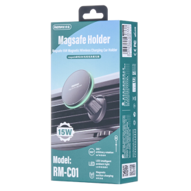 Support De Charge Magnétique MagSafe 15W Pour Voiture Remax RM-C01 - Noir - Charge Rapide et Sécurisée En Mouvement