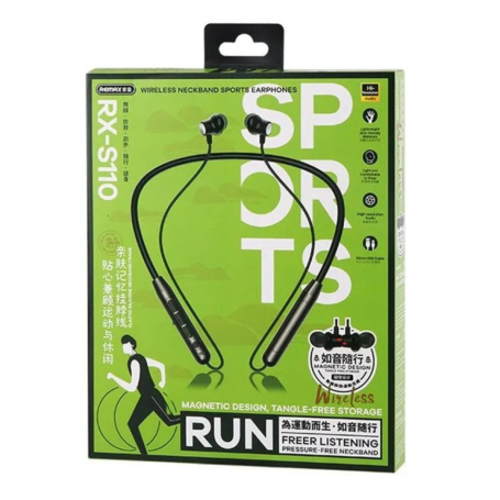 REMAX RX-S110 Wireless Neckband Bluetooth Headphones Black | Sport Ready & 90mAh Long-lasting Battery
