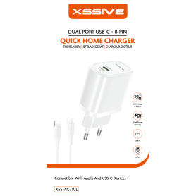 Chargeur Secteur + Câble USB-C/Lightning XSSIVE XSS-AC71CL - Performance & Rapidité pour vos Appareils