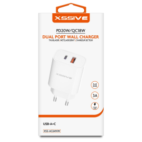 XSSIVE Dual Port Wall Charger 20W PD/18W QC Fast Charging Adapter XSS-AC64NW