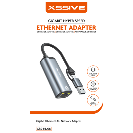 Adaptateur Ethernet XSSIVE XSS-HD08 Haute Vitesse Performance Optimale pour Streaming et Jeux