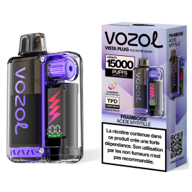 Vapoteuse Rechargeable Vozol Vista Plug 650mAh - 15000 Puffs - 2% Nicotine - Framboise Myrtille