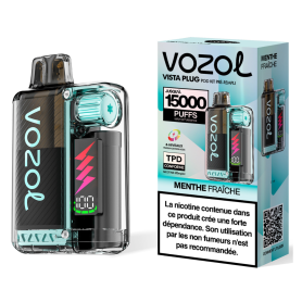 Vapoteuse Rechargeable Type-C 650mAh Vozol Vista Plug - 15000 Puffs Menthe Fraîche - 2% Nicotine 10+2ml