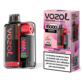 Vapoteuse Rechargeable Type-C 650mAh Vozol Vista Plug - 15000 Puffs 2% Nicotine 12ml - Fraise Framboise Cerise