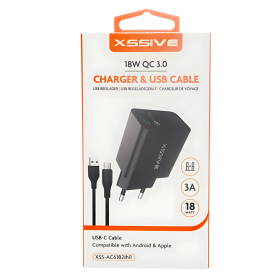 XSSIVE 18W QC Quick Charger & USB-C Cable XSS-AC61B2IN1 | Fast Charging Solution