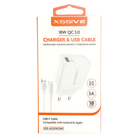 XSSIVE 18W QC Quick Charger with USB/USB-C Cable XSS-AC61W2IN1 | Fast & Reliable Charging Solution