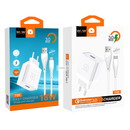Kit chargeur USB/Micro-USB T95 18W Wuw - Charge Rapide et Efficace pour Vos Appareils