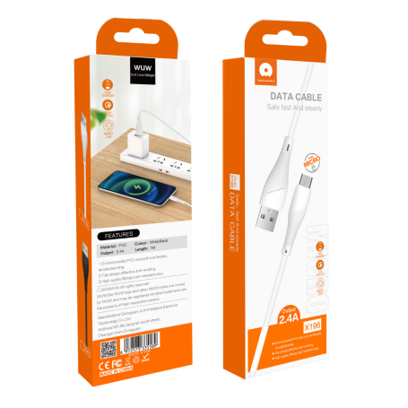 WUW X196 USB / Micro-B 2.4A Cable - 1M - White