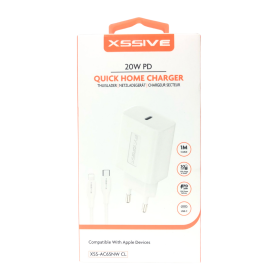 XSSIVE PD 20W Quick Charger + USB-C to Lightning Cable XSS-AC65NW CL - Fast Charging Solution in White