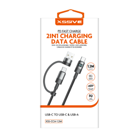 XSSIVE 2-in-1 USB-C/USB-C & USB-A Charging Cable 1.2m Black XSS-CCA-1.2M Fast Charge Durable Quality
