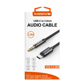 XSSIVE 1.2m Braided Type-C to Aux Cable XSS-C3.5BR Black - Durable Audio Connectivity