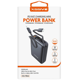 Power Bank 20000mAh XSSIVE XSS-PB46 avec Câbles USB-C et Lightning Intégrés - Haute Capacité et Polyvalence pour Vos Appareils