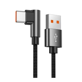 90 Degree Angled USB/USB-C Cable - 1M Black Nylon Braided Fast Charging Cord
