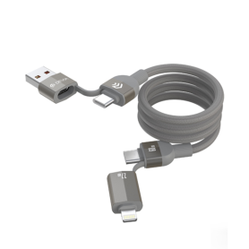 Câble magnétique tissé multifonction 4 en 1 Ultra 2 Devia 60W 1.2M - Gris | Charge rapide et polyvalente