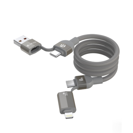 Câble magnétique tissé multifonction 4 en 1 Ultra 2 Devia 60W 1.2M - Gris | Charge rapide et polyvalente
