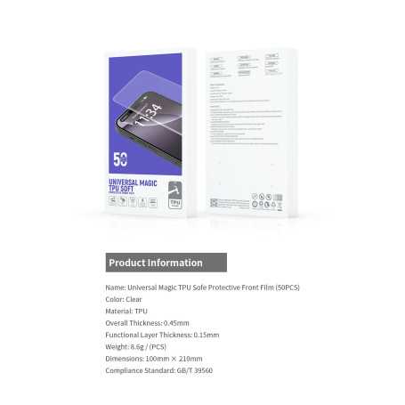 Film de Protection Avant en TPU Souple - Lot de 50 | Protection Écran Magique pour Smartphones