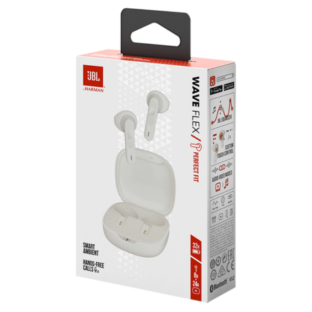 JBL Wave Flex TWS Bluetooth Earphones - White | Crystal Clear Sound & Comfort | JBLWFLEXWHT