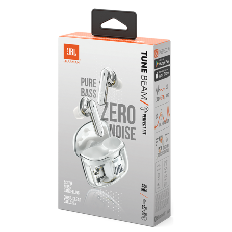 JBL Tune Beam Ghost Edition Wireless Earphones - Crystal Clear Sound in White | JBLTBEAMWHTAS