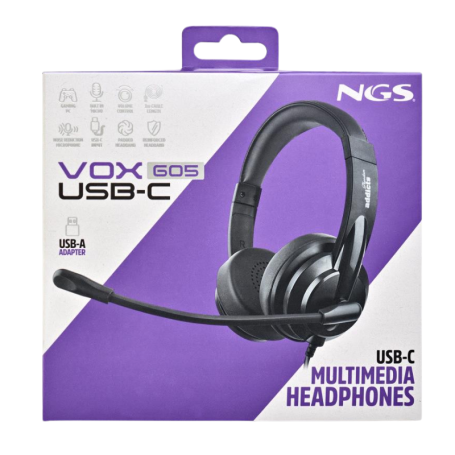 Casque Stéréo USB-C NGS VOX605 Noir - Son Haute Qualité pour Appareils USB-C