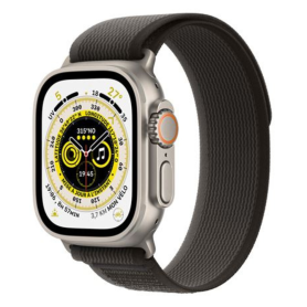 Apple Watch Ultra Cellulaire 49mm Titane Naturel - Grade A avec Boîte & Acc. - Bracelet Trail Loop Noir/Gris