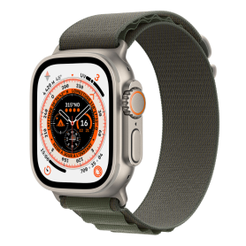Apple Watch Ultra Cellulaire 49mm Titane Naturel - Bracelet Vert S - Grade A avec Boîte & Accessoires | Offrez-vous la Perfectio