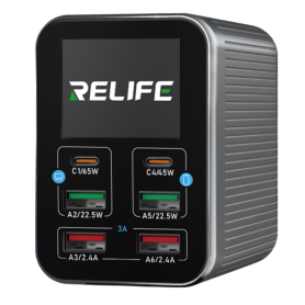 RELIFE Q4 6-Port Smart Multiport Charger Gray - Fast Charging Hub for All Devices
