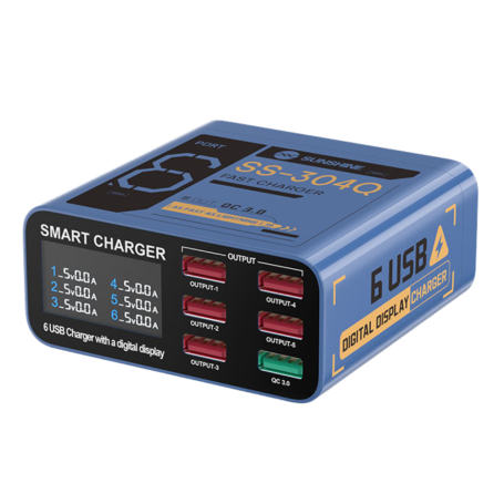 6-Port USB Smart Charger QC3.0 Fast Charging - SUNSHINE SS-304Q Ghost Blue