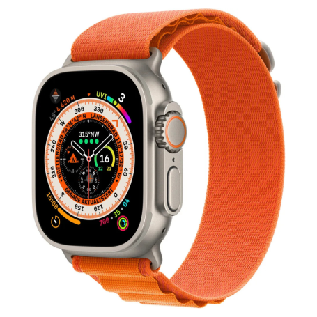 Apple Watch Ultra Cellulaire 49mm Titane Naturel - Grade A avec Bracelet Alpine Loop Orange et Accessoires