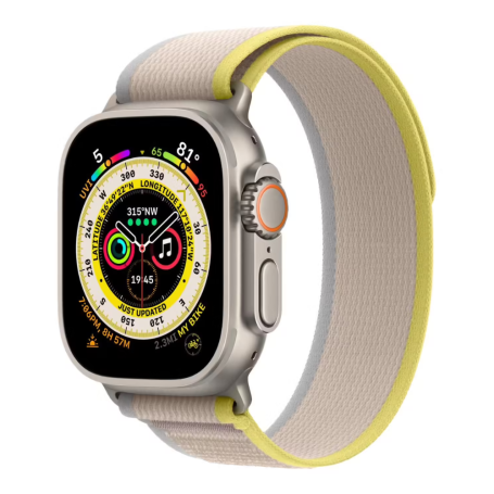 Apple Watch Ultra Cellulaire 49mm Titane avec Bracelet Trail Loop Jaune/Beige Grade A – Boîte & Accessoires Inclus