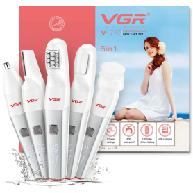 Tondeuse Professionnelle Kit 5 en 1 VGR V752 Étanche pour Femme - Blanc - Haute Précision et Confort