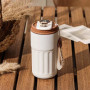 450ML Insulated Stainless Steel Water Bottle with Temperature Display - White Coffee | Keep Drinks Hot or Cold
