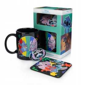 Disney 3-in-1 Gift Set Mug Coaster Keychain Stitch & Angel Perfect for Disney Fans