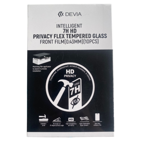 Film de Protection Devia 7H HD Privacy Flex en Verre Trempé 0.43mm - Pack de 10 pour Une Confidentialité Optimale