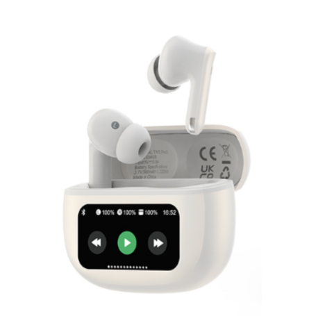 Devia ANC TWS Pro3 Wireless Bluetooth Earbuds with Display - White | Noise Cancelling Audio Excellence