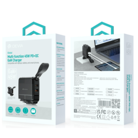 Chargeur Gan 45W PD + QC Devia Noir - Rechargez Rapidement et en Sécurité