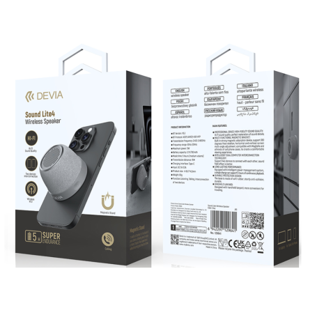 Enceinte Sans Fil Portable HiFi 5H avec Magsafe - Devia Sound Lite 4 Gris - Son Haute Qualité