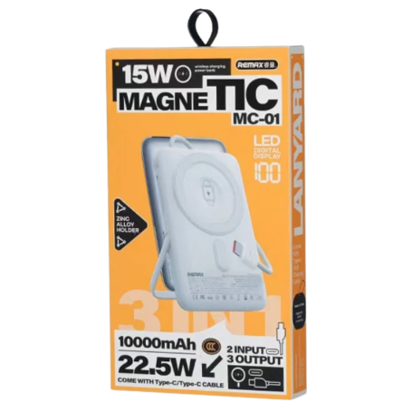Chargeur portable, Batterie externe - Power bank Magnétique avec câbles de charge C-C rapide 22,5 W 10000 mAh MC-01 REMAX - Arge