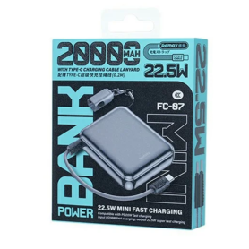 Chargeur Portable, Batterie Externe - Power bank avec câbles de charge rapide 22,5 W 20 000 mAh FC-07 REMAX - Argent, prix de gr