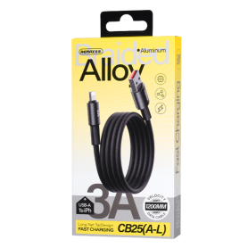 Cable, Charging Cord - USB-A Cable for iPhone - Lightning 3A Velocity in Braided Aluminum Alloy REMAX CB25(A-L) - 15W - 1.2M - B