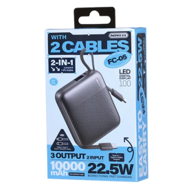 Portable Charger, Battery Pack - REMAX FC-05 10000mAh Fast Charging Power Bank 22.5W with Cables - Silver, wholesale price