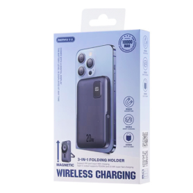 Charger, Power Bank - REMAX RPP-695 3-in-1 15W Wireless Power Bank with Foldable Stand 10000mAh - Blue, wholesale price