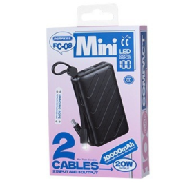 Portable Charger, External Battery - Power Bank 10000mAh PD 20W with Double USB-C/Lightning Charging Cable REMAX FC-08 - Black,