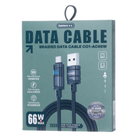 Connector, Charging Cable - USB-C Cable - Lightning 66W Zinc Alloy Horizontal REMAX C01-AC66W - 1.2M - Black, wholesale price