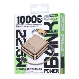 Portable Charger, Power Bank - REMAX FCP-9 22.5W 10000mAh Mini Aluminum Alloy Power Bank with Lanyard Fast Charging - Gold, whol