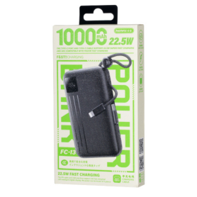 Power Bank, Portable Charger - REMAX FC-13 10000mAh 22.5W Fast Charging Power Bank with Dual Cable - Black, wholesale price
