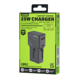 Adaptateur Secteur, Chargeur, Convertisseur - Chargeur GaN Multi Fonctions USB-C 25W REMAX CM03 - UK+EU+US/AU - Noir, prix de gr